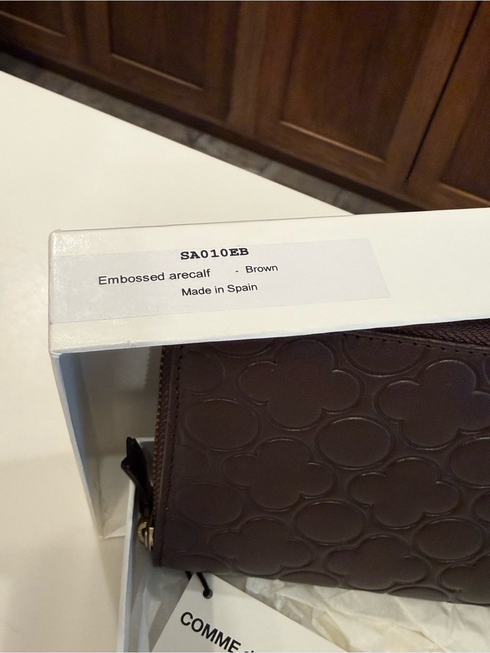 Comme des Garcons Embossed Clover Zip Wallet in Dark Brown - Picture 2 of 4